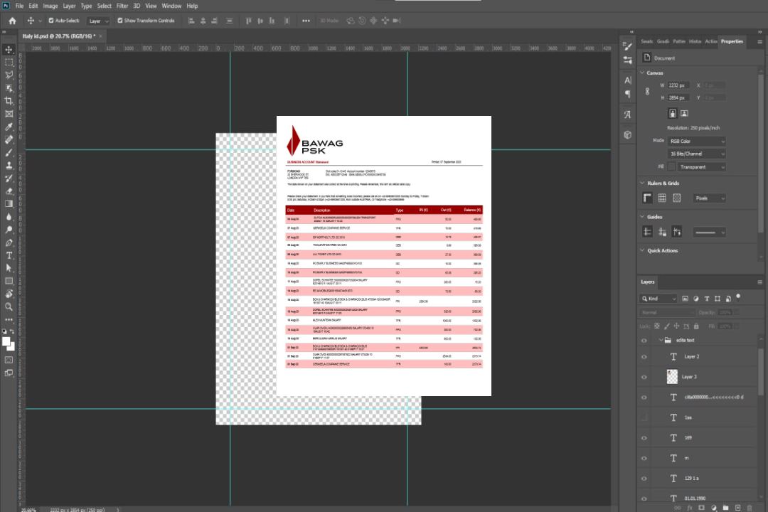 Modèle Word et PDF de relevé de compte bancaire BAWAG PSK Bank template